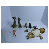MCM Brass siamese cat figures, cat tape measure.