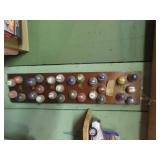 Vintage NFL plastic helmets w/display board.
