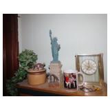 Clock, Statue of liberty figure, misc.