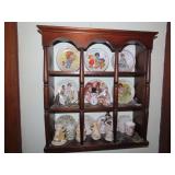 Wood shelf, mini plates, knick knacks.
