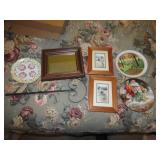 Decor plates, framed pictures.