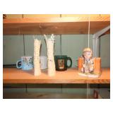 Coffee mugs, baseball boy planter,carved bone