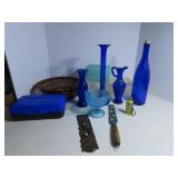 Assorted blue glassware & misc.