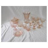 Pink depression glassware lot.