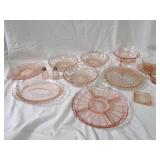 Pink depression glassware lot.