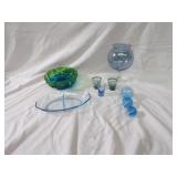 Vintage blue glassware lot.