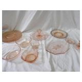 Pink depression glassware lot.