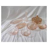 Pink depression glassware lot.