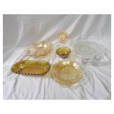 Opalescent platter, Marigold carnival glass