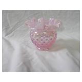 Fenton art glass rose bowl pink iridescent