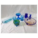 Vintage blue glassware lot.