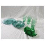 Vintage green glassware lot.