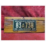 1966 Sportsman's Paradise Louisiana license plate.