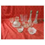 Table lamps & Clear glass vintage serving dishes.