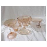 Pink depression glassware lot.