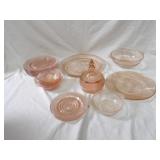 Pink depression glassware lot.