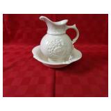 Turkey pattern pottery pitcher & wash basin.