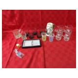 Advertising mugs, juice glasses, misc.