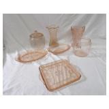 Pink depression glassware lot.