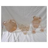 Pink depression glassware lot.