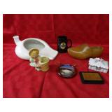 Planter, bed pan, wood shoe, misc.