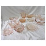 Pink depression glassware lot.