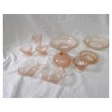 Pink depression glassware lot.