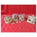 Lighted Christmas village houses.