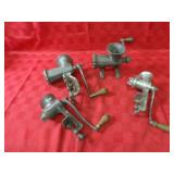 (4)vintage food chopper grinders. Hand crank.