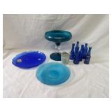 Vintage blue glassware lot.