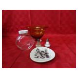Amber glass bowl, canister, S&P shakers, german pl
