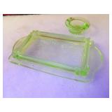 Vintage vaseline glass dishes. ashtray.