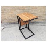 Metal & wood side table w/drawer