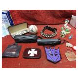 Spiked collar, transformers belt buckle, spy glass