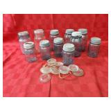 Blue ball glass canning jars w/lids.
