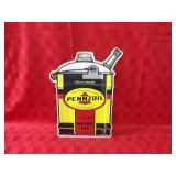 Metal Pennzoil oil can sign.