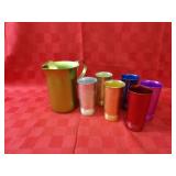 Vintage aluminum pitcher & drinking cups.