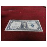 1957-Silver certificate $1 US banknote.