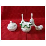 Fenton milk glass lot. dishes, bells, bird