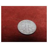 1945d 90% silver US coin. Walking liberty half.