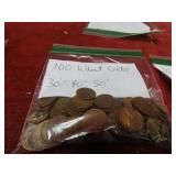 (100)Lincoln Wheat cents US coins 30's-50's