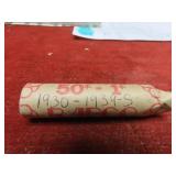Roll Lincoln wheat cents. 1930-1939s.