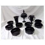 Vintage black glass lot.