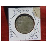 1793 Silver Peru coin.