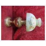 Antique Brass oil lamp w/glass shade.