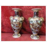 Matched Pair Satsuma Warrior Vases. 12' tall
