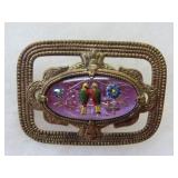 Victorian reverse painted glass broach.