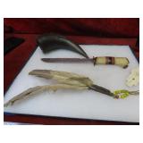 Horn, Native american style knife, feathers