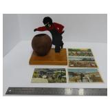 Black Americana pencil holder, postcards.