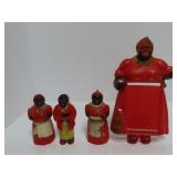 (4)Plastic Black Americana shakers, syrup,